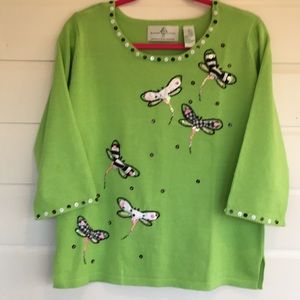 Beautiful Appliqué Dragonflies Top, EUC, Sm